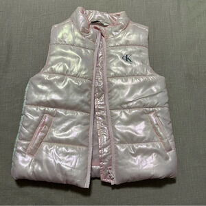 Calvin Klein Jeans Girls Size 6 Pink Puffer Vest Zip Up Sleeveless Reflective